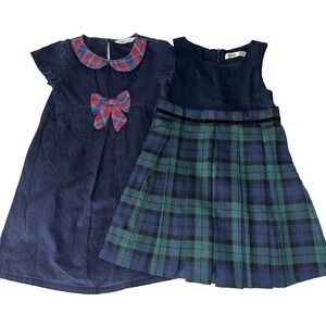 Beebay Girls Plaid Navy Uniform Lot Dresses 5 School Bow Peter Pan Collar
